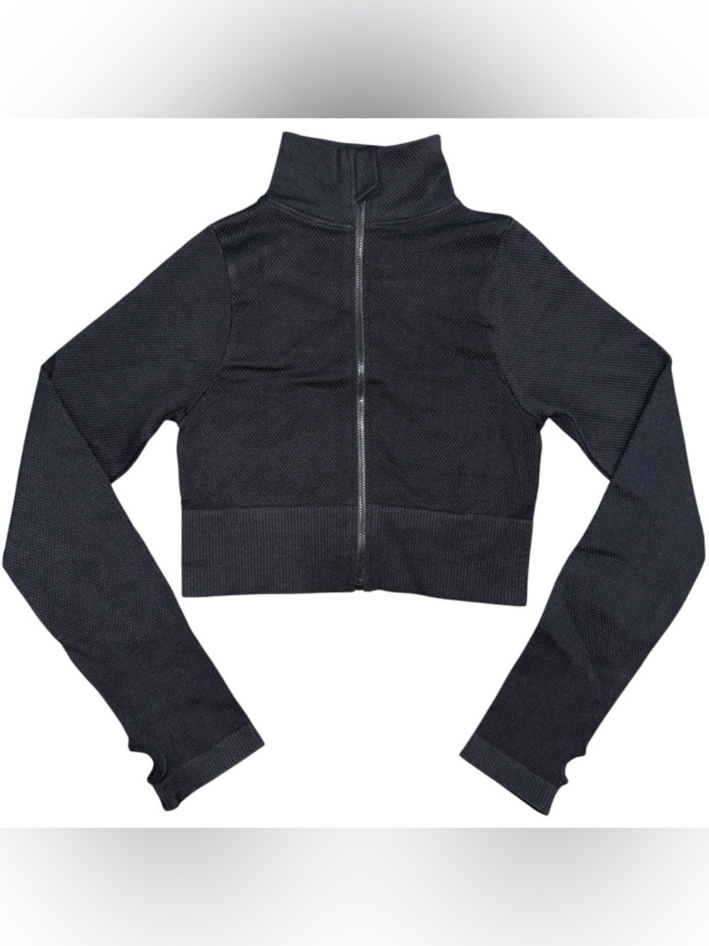 NEW Love Poem Black Cropped Active Jacket Womens Medium Zip Thumbholes Athletic - Picture 2 of 7